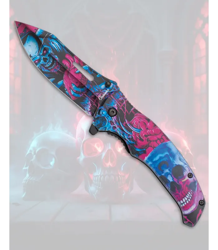 Coltello Albainox design 3D Teschi rosso/blu ⚔️