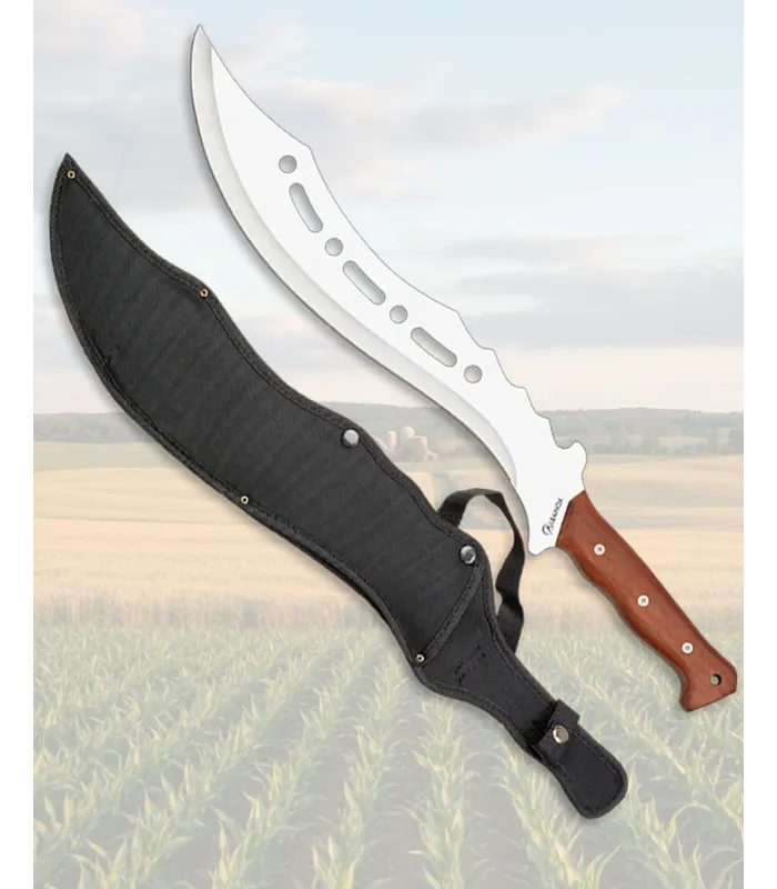 Facão cortador de cana Albainox lâmina curva estriada, com capa ⚔️