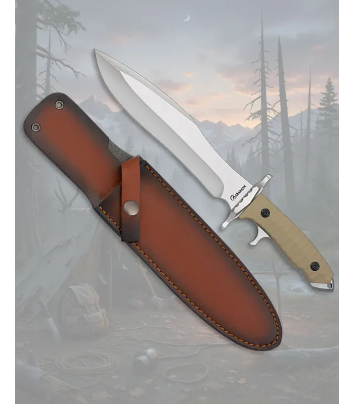 Couteau tactique Albainox avec poignée G10 et étui en cuir ⚔️