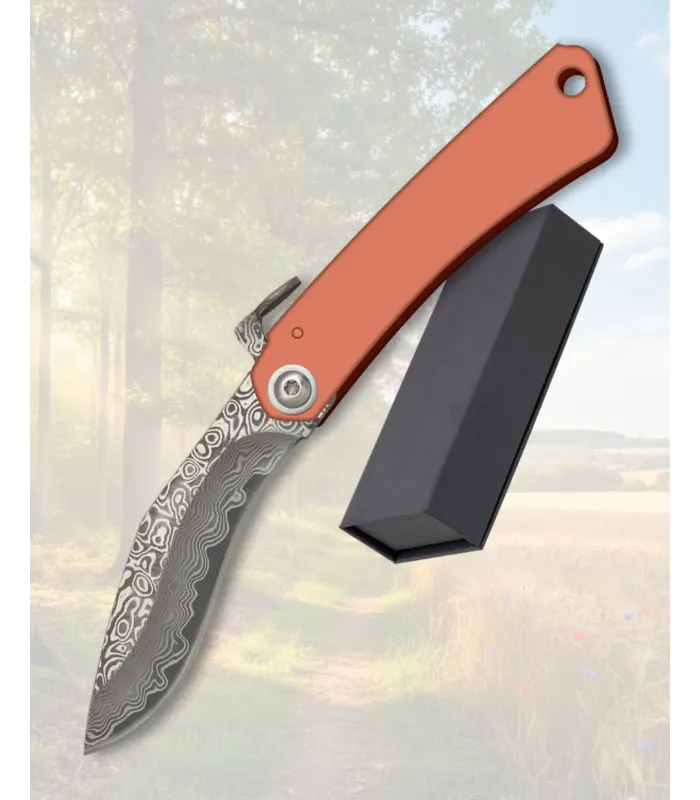 Albainox lommekniv med damask blad 67 lag, rosa stål ⚔️