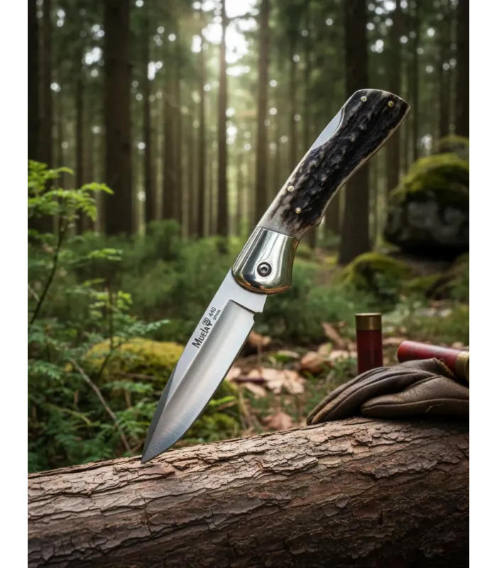 Coltello con bloccaggio e impugnature in corno di cervo ⚔️