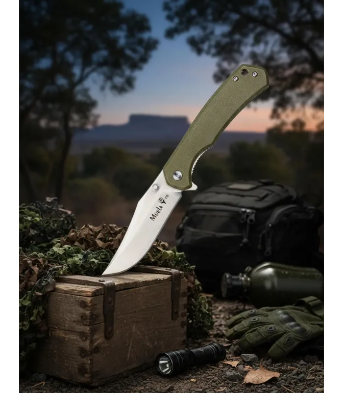 D2 taktisk kniv med grøn Micarta skal ⚔️