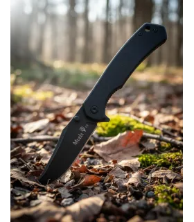 Coltello tattico con lama di 76 mm e finitura nera lavata a pietra, acciaio D2