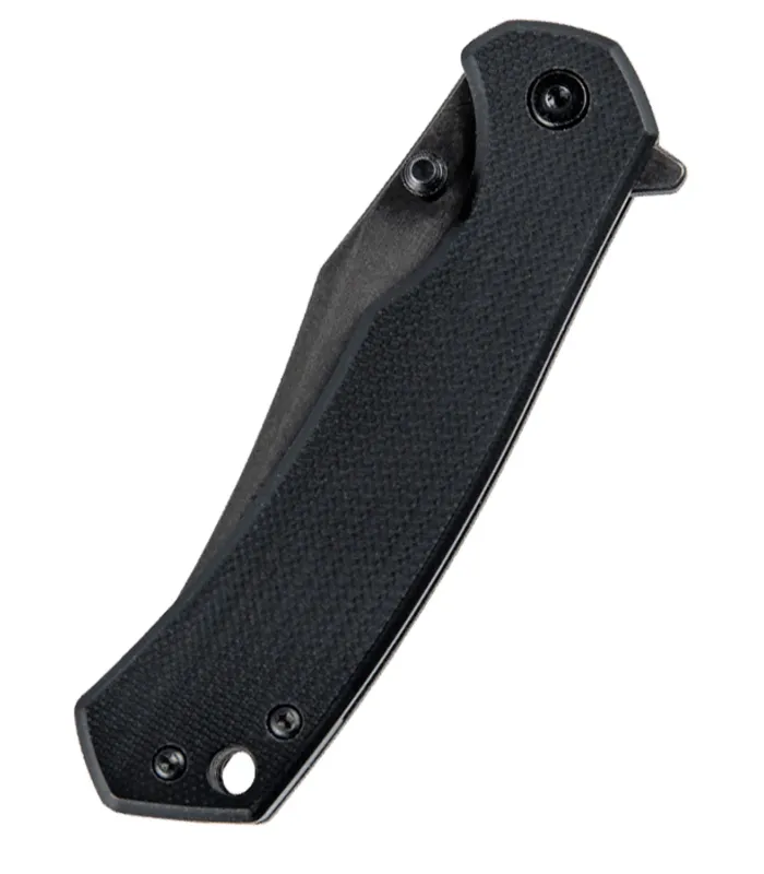 Couteau tactique avec une lame de 76 mm et une finition noir lavé à la pierre,