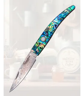 Tramuntana Folding Knife, 67-Layer Damascus Blade and Abalone
