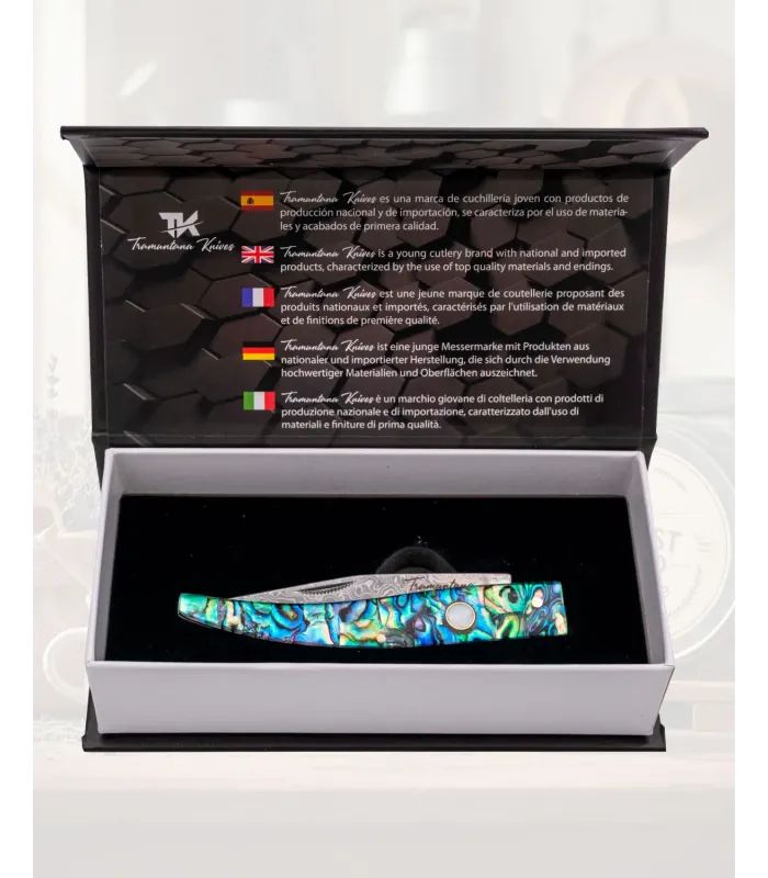 Tramuntana Folding Knife, 67-Layer Damascus Blade and Abalone