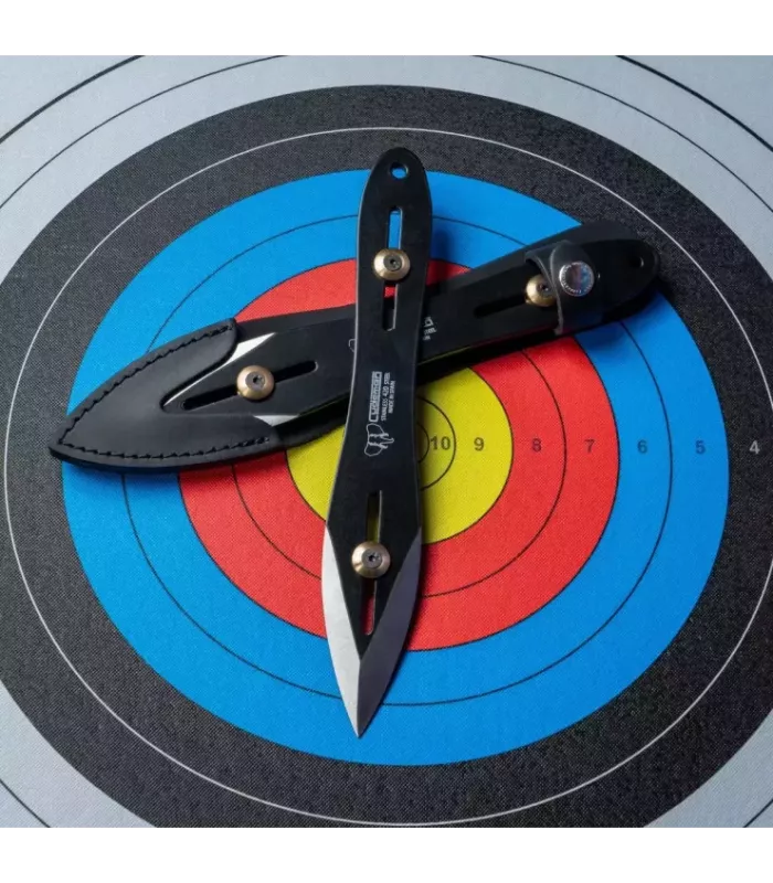 Faca de lançamento, aço preto, com contrapesos e bainha ⚔️