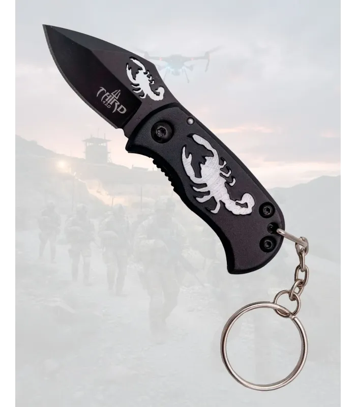 Third Keychain Knife with Laser-Cut Scorpion Silhouette