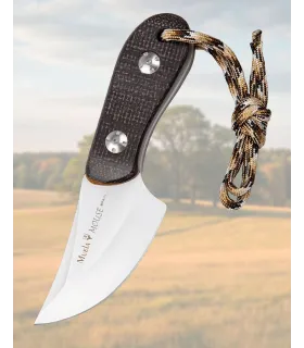 Muela Mouse Messcher, mes in Sandvik staal en handvatten in micarta