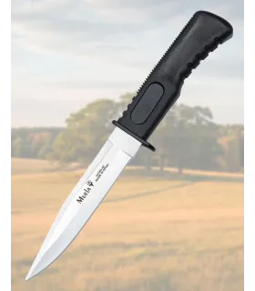 Cuchillo Muela con puño de goma negra, funda piel