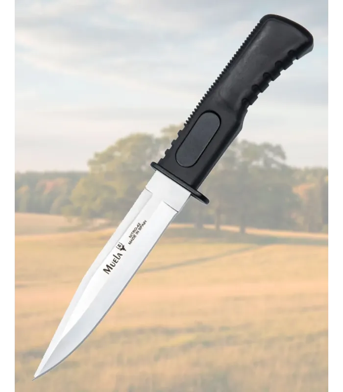 Cuchillo Muela con puño de goma negra, funda piel