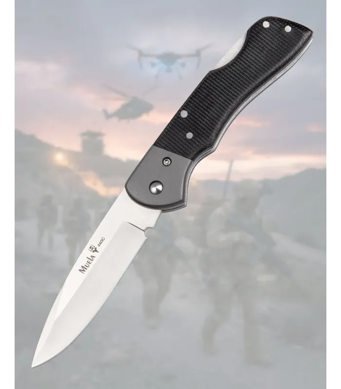 Couteau Muela 440C Micarta Noir Lock Back avec étui