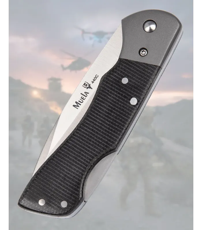 Navaja Muela 440C Micarta Negra Lock Back con funda