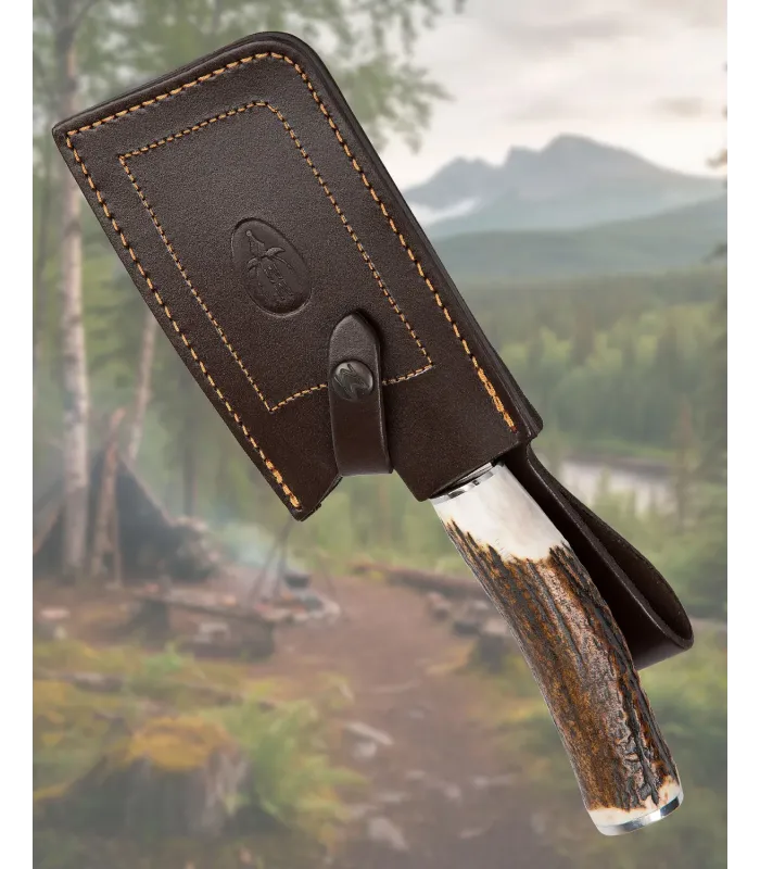 Hacha Muela artesanal acero 440c asta ciervo grabado