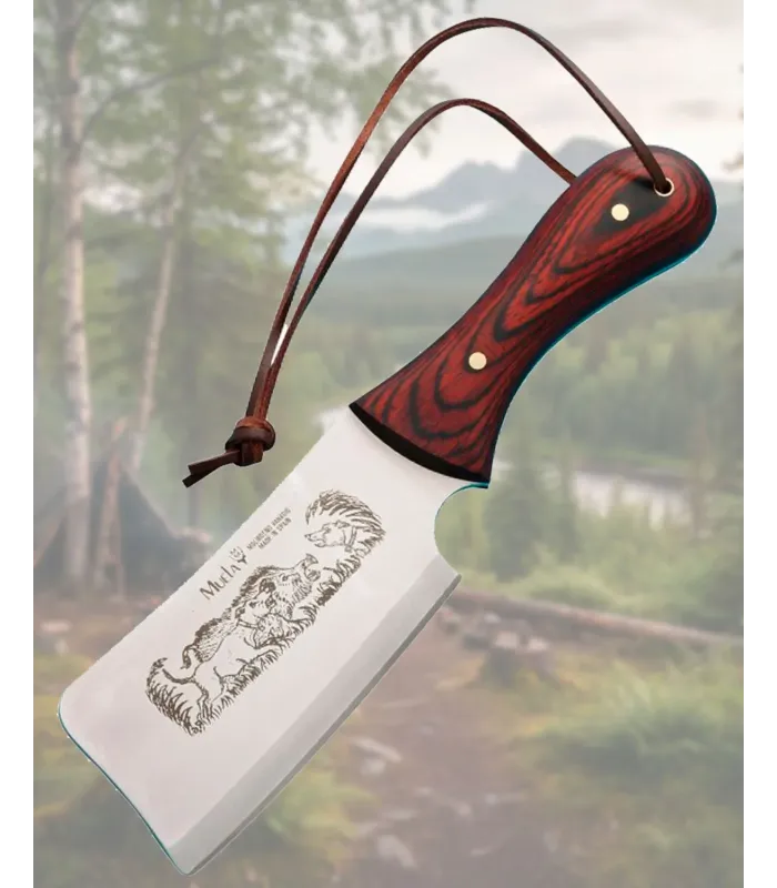 Hacha Muela cachas en madera prensada coral, con funda