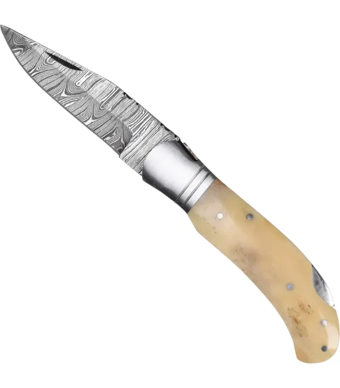 Damascus Knife with Bone Handle and Sheath