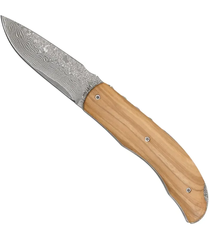 Taschenmesser aus Damaszenerstahl mit 71 Lagen und Ebenholz