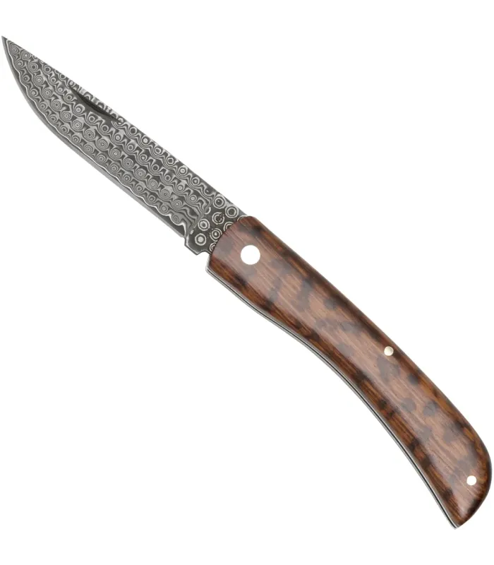 Couteau de Poche Premium Acier Damasquiné Manche Bois Serpent