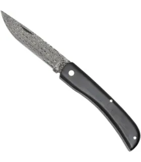 Damascus Steel Pocket Knife with Ebony Rose Pattern