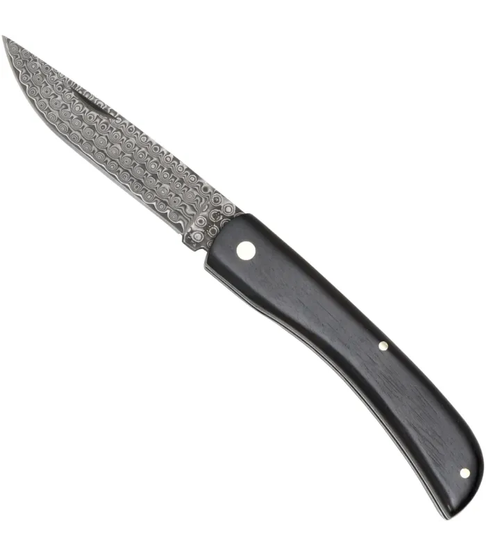 Damascus Steel Pocket Knife with Ebony Rose Pattern