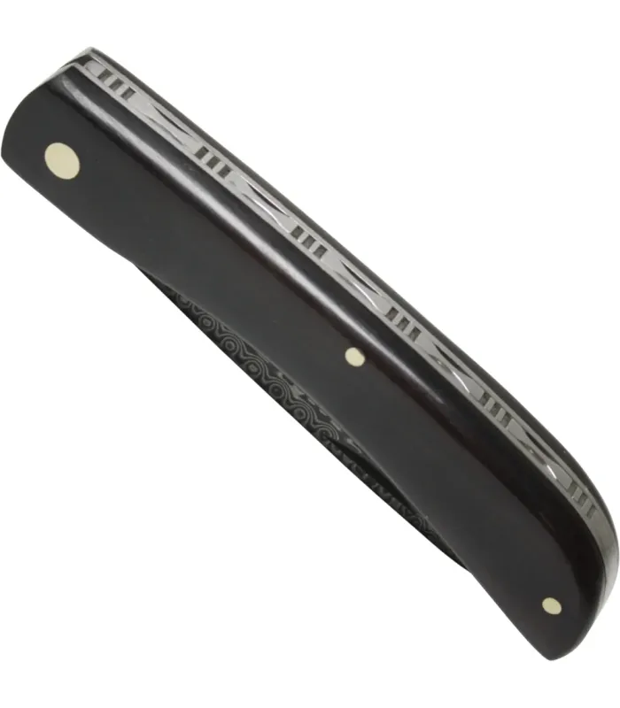 Zakmes van Damasceens staal met palissander rozenpatroon