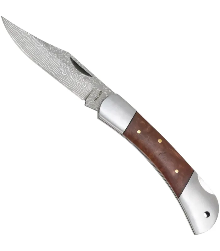 Damascus Pocket Knife, Root Wood, Classic