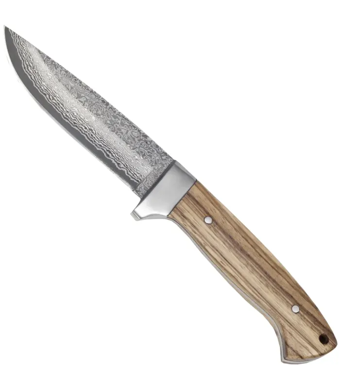 Cuchillo Damasco Zebrano artesanal, guarda de acero