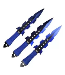 Set van 3 blauwe-zwarte werpers, met hoesje (19 cm.) ⚔️