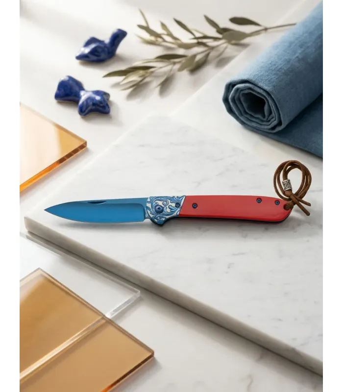 Couteau Albainox inox bleu 8,5 cm, virole décorée