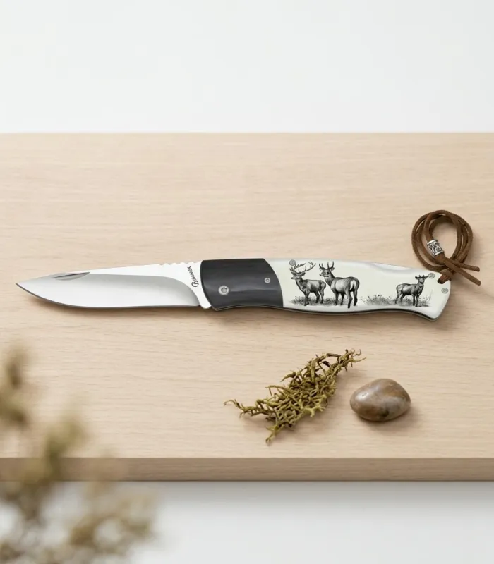 Albainox Taktisk Foldekniv med Back Lock Håndtag med Hjorte (8,3 cm)