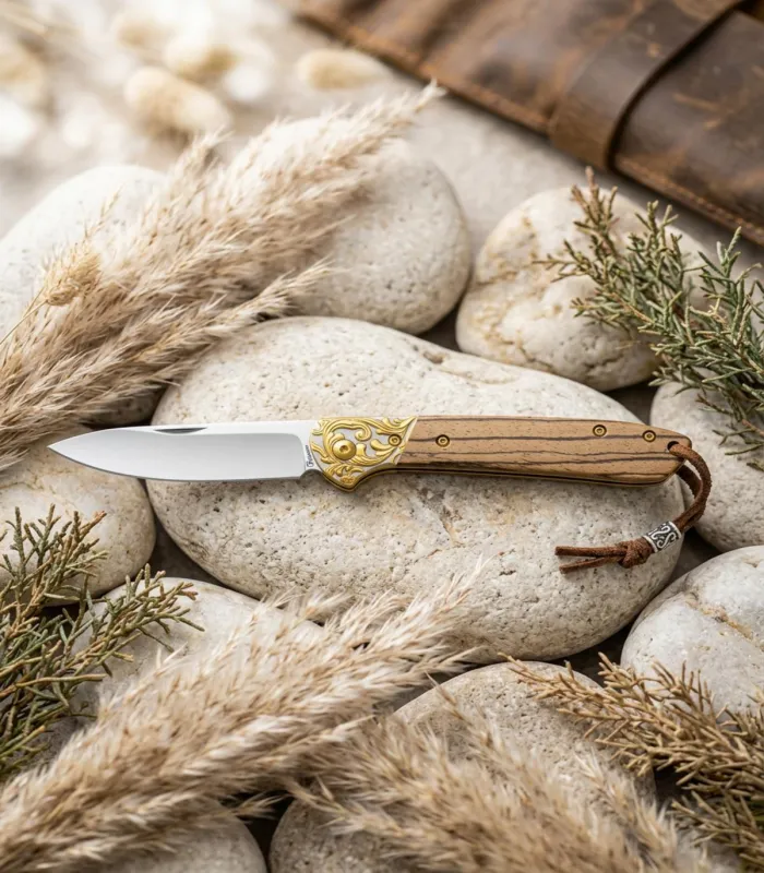 Albainox feltkniv med dekoreret møtrik/zebra