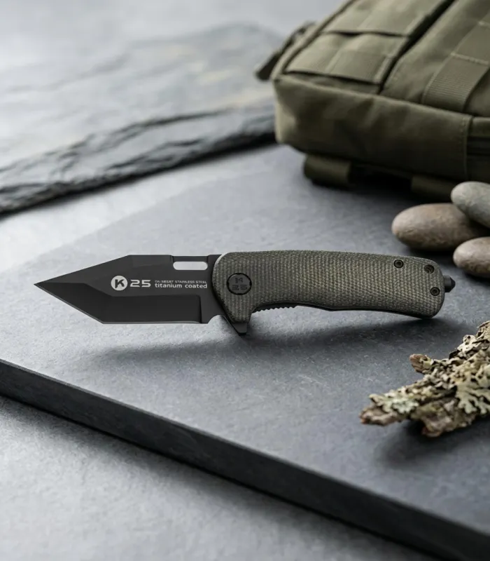 Coltello tattico K25 lama tanto impugnatura mikarta nera