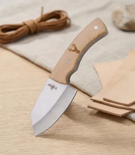 Jagthåndværk kniv i 440 stål, spejlfinish, ahorntræhåndtag