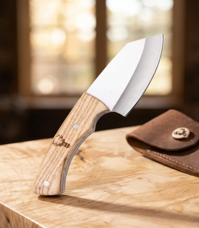 Coltello da caccia acciaio 440, finitura lucidante, manico in legno d'acero