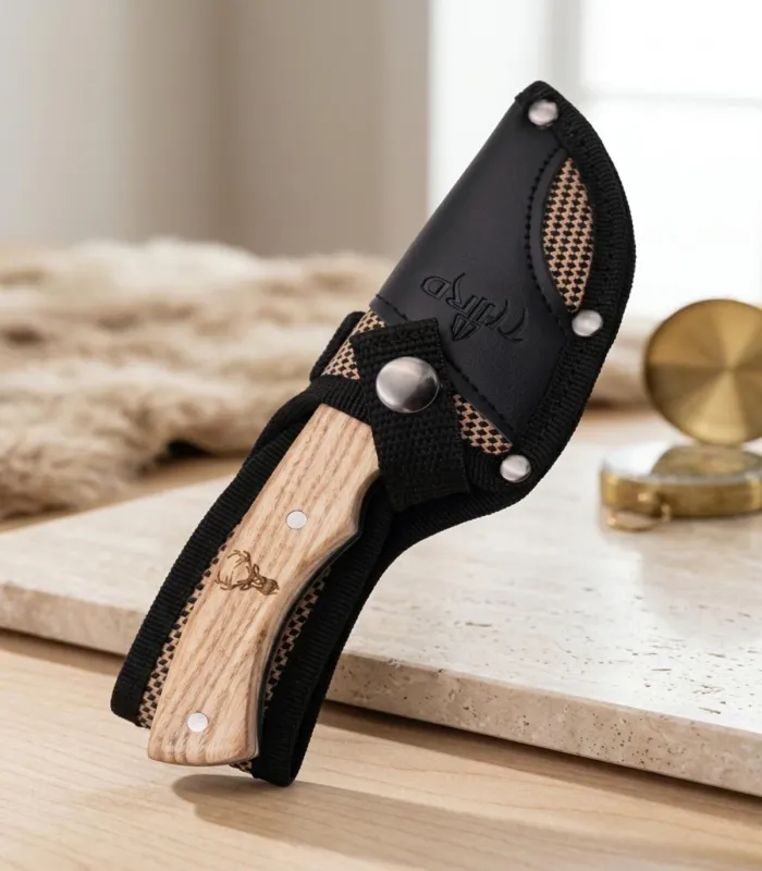 Jagdmesser aus 440er Stahl, spiegelpoliert, mit Ahornholzgriff