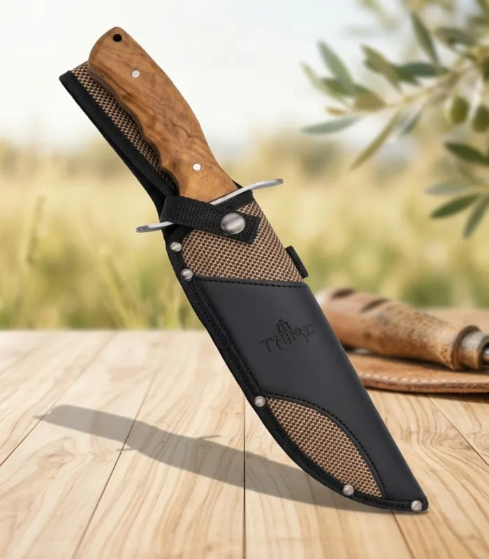 Third Bowie Hunting Knife 440 Steel, Olive Wood
