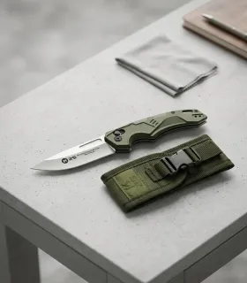 Couteau tactique K25 avec manche en aluminium satiné, avec étui