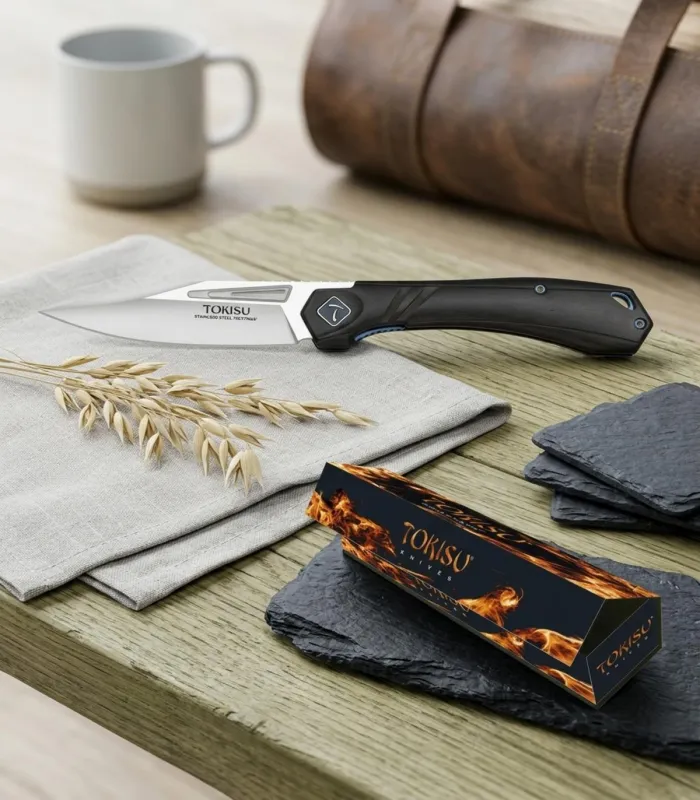 Coltello da campo TOKISU in legno di Ebeno, cuscinetto a sfere