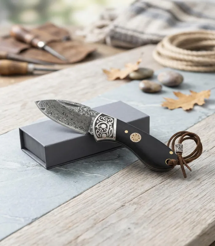 Albainox Damascus Steel Field Knife with Decorative Ferrule