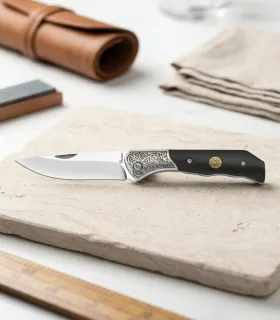 Coltello da campo Albainox con guardia decorata, legno nero