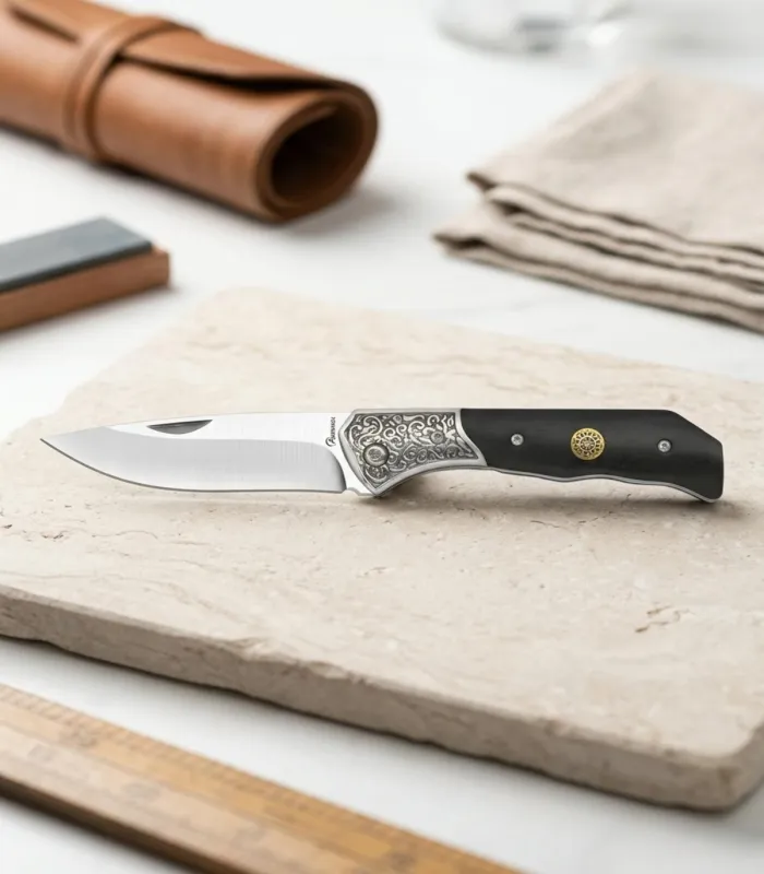 Albainox Feldmesser mit dekorativem Armschutz, schwarze Holz