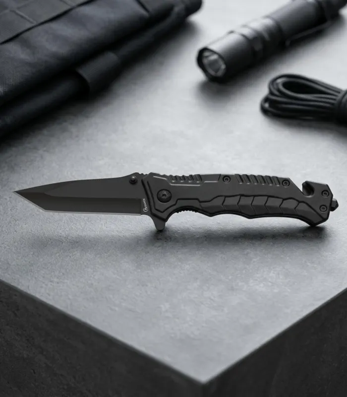 Coltello tattico di salvataggio Albainox con finitura nera