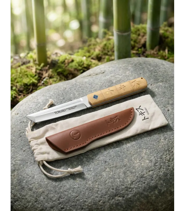 Couteau d'aventure TOKISU poignée en bambou, avec étui
