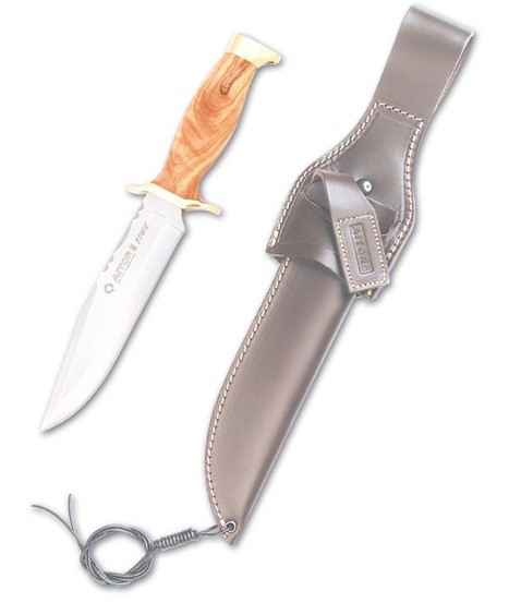Cuchillo de caza Bowie con mango de madera de olivo y funda de cuero - Qualità di legno in coltelli e coltelli a serramanico